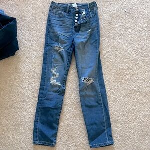 No Boundaries Button Down Ripped Jeans